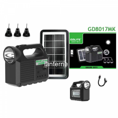 Kit Solar cu Lanterna LED, USB, 3 Becuri, 6V 4Ah GDLite GD8017MKII