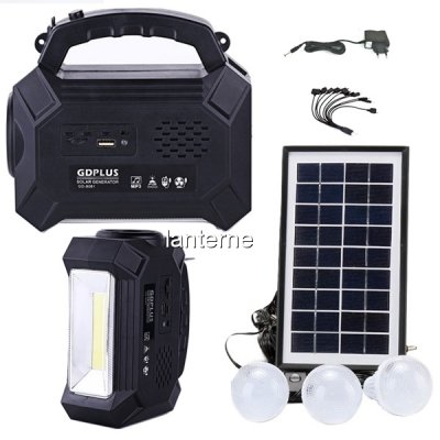 Kit Solar Lanterna LED Radio FM USB SD 3 Becuri 4V4Ah GDPlus GD8161