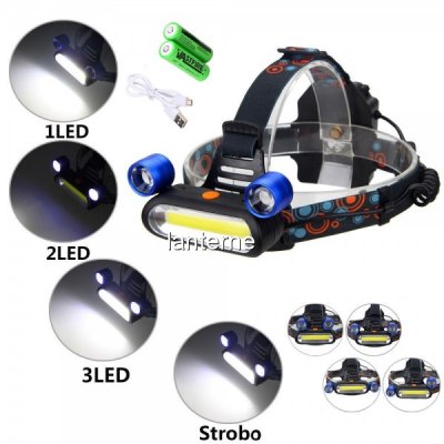 Lanterna Frontala 2LED Mobile+COB 3W Acumulatori 18650 la USB SWD4