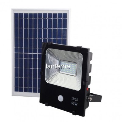 Proiector LED 50W Alb Rece cu Panou Solar si Senzor de Miscare WT