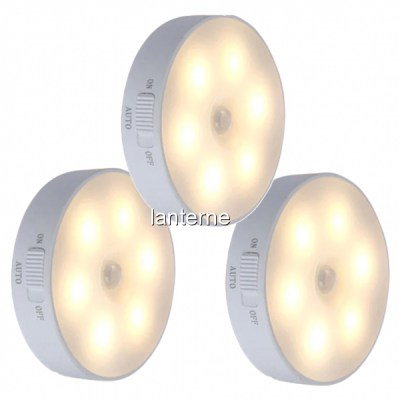 Set 3 Lampi de Veghe LED Alb Cald cu Senzor Miscare, USB, Magnet